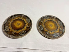 Set Of 2 Vintage Tizo Jeweled Ornate Coaster Black Gold Crystal Enamel
