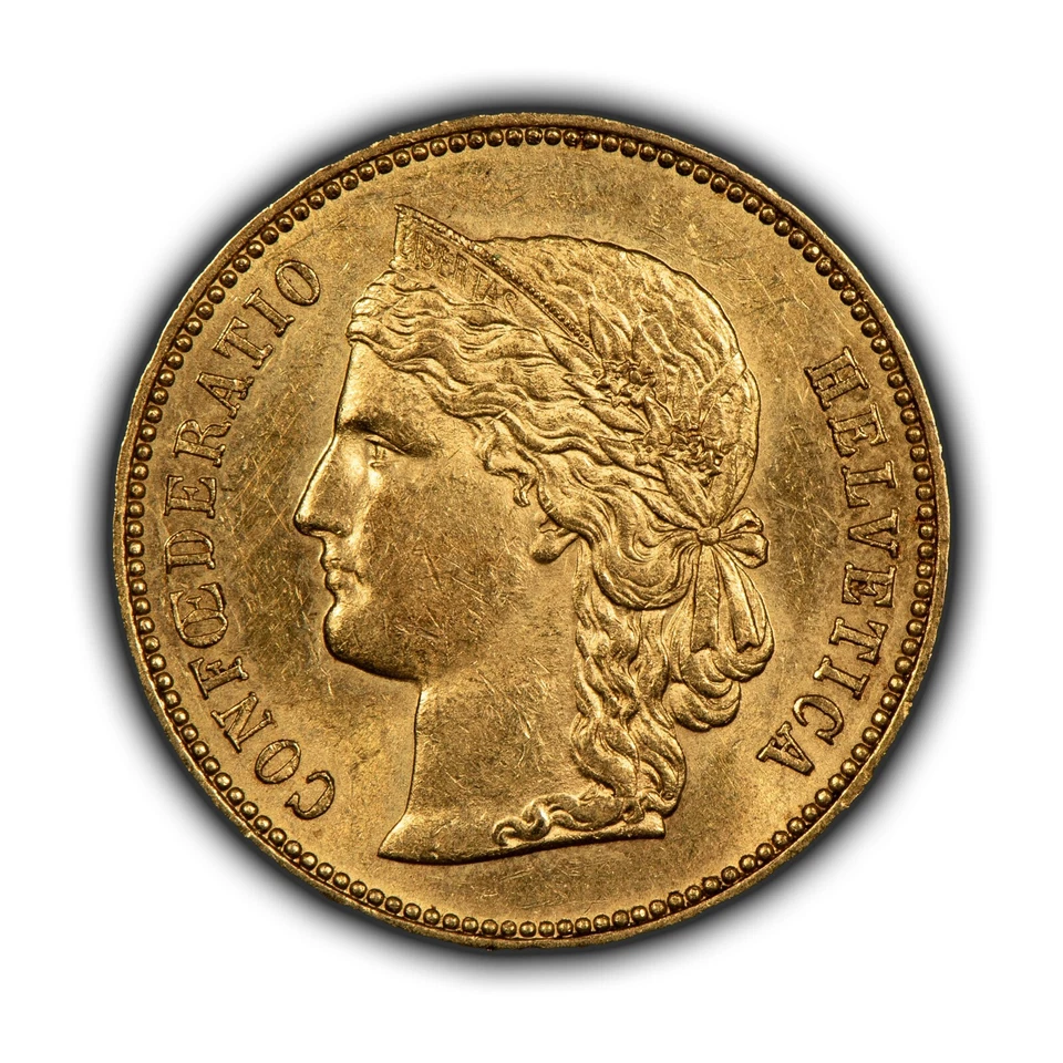 Helvetia de oro suizo de 20 francos de Suiza 1896-B - AU - 0,1867 AGW - SKU-G4642 Foto 2 de 4