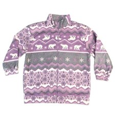 Vintage Fleece Jacket Aztec Polar Bears Western Snowflakes Haband Women's Xl Nwt