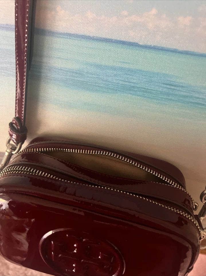 Tory Burch Perry Bombe Mini  Patent Leather Crossbody Bag.Royal Burgundy. - Image 4 of 4