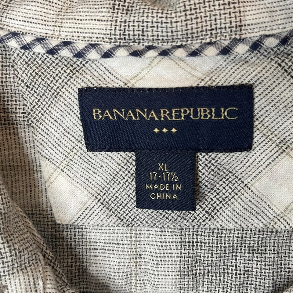 Camisa Banana Republic para hombre XL 17-17,5 gris a cuadros abotonada lino mezcla de algodón Foto 4 de 4