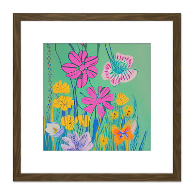 Wiese von und Stiefmütterchen Mohnblumen in Blüte quadratischer gerahmter Wandkunstdruck 8 x 8 Zoll