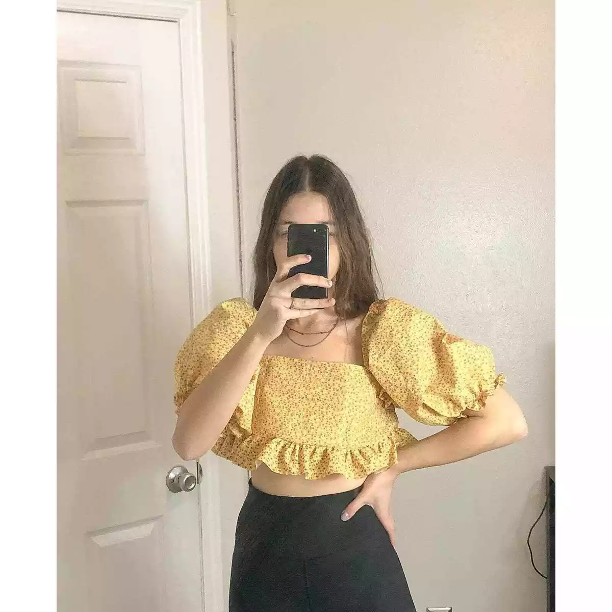 Yellow Floral Puff Sleeve Blouse Small eBay