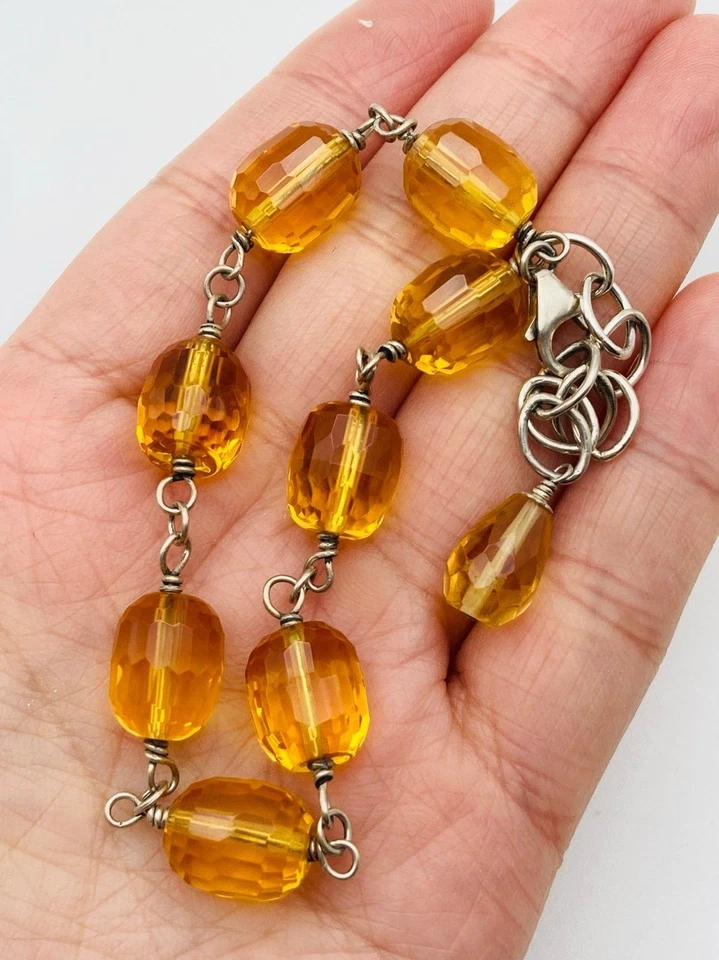 Pulsera de cuentas de citrino natural facetado de plata de ley 925 Foto 2 de 4