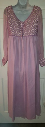 Lavender Purple Empire Waist Chiffon Crochet Formal Dress S M Vintage 60s 70s - Picture 7 of 9