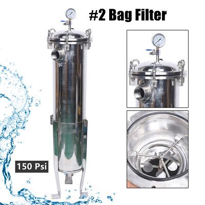 2'' NPT Bag Filter Housing 150 Psi 304 Stainless Steel In/Out #2 Bag with mesh US