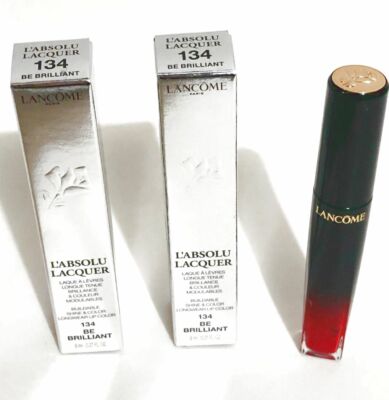 Lancome L'absolu Lacquer #134 BE BRILLIANT Buildable Shine Longwear Lipcolor x2