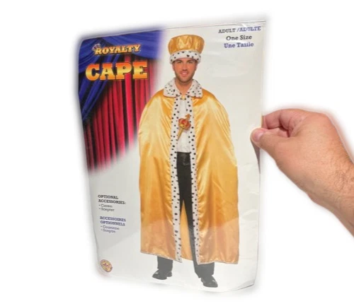CAPA REAL DORADA PARA ADULTOS Rey Reina Príncipe Mago Borde de Piel Mago Disfraz utilería Foto 3 de 4