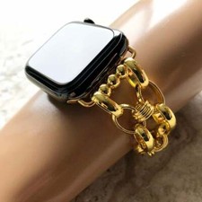 Gold Color Concave Chain Band for Apple Watch Ultra 3 2 1, 11 10 SE 3 Series