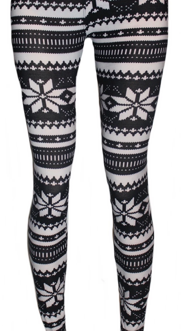 BLACK WHITE SNOWFLAKE PRINT PATTERN LEGGINGS eBay