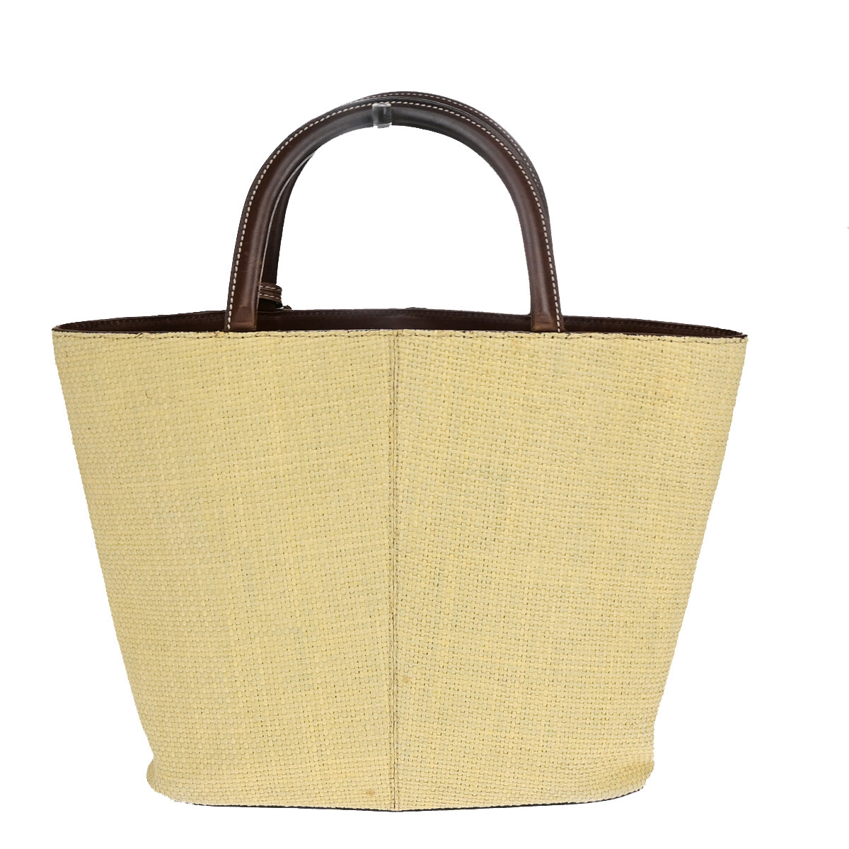 CHANEL CC Logo Straw Hand Tote Bag Leather Beige Brown Italy CHANEL CC Logo Straw Hand Tote Bag Leather Beige Brown Italy
