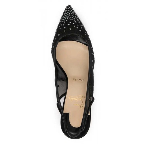 Christian Louboutin Follies Strass Sling 70 Black Leather Mesh Heel Pump 38 - Picture 6 of 12