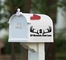Set Of 2 Personalized Buck Deer Antlers Vinyl Decals For Mailbox