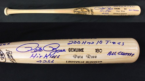 AMAZING Louisville Slugger PETE ROSE Autographed Stat Bat with 10 inscriptions!