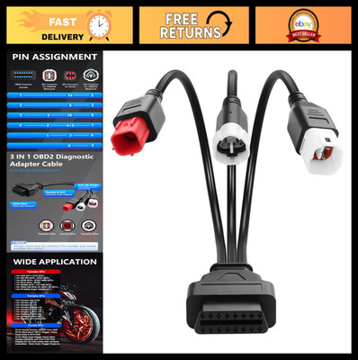 3 in 1 OBD2 Diagnostic Adapter Cable, 16 Pin to 3/4/6 Pin Connector for Motorcyc