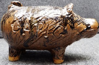 Vintage Marie Rogers Signed GA Georgia PIG Folk Art Pottery Piggy Coin Bank