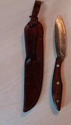 Vintage Grohmann D. H. Russell Belt Knife Wood Handle Sheath