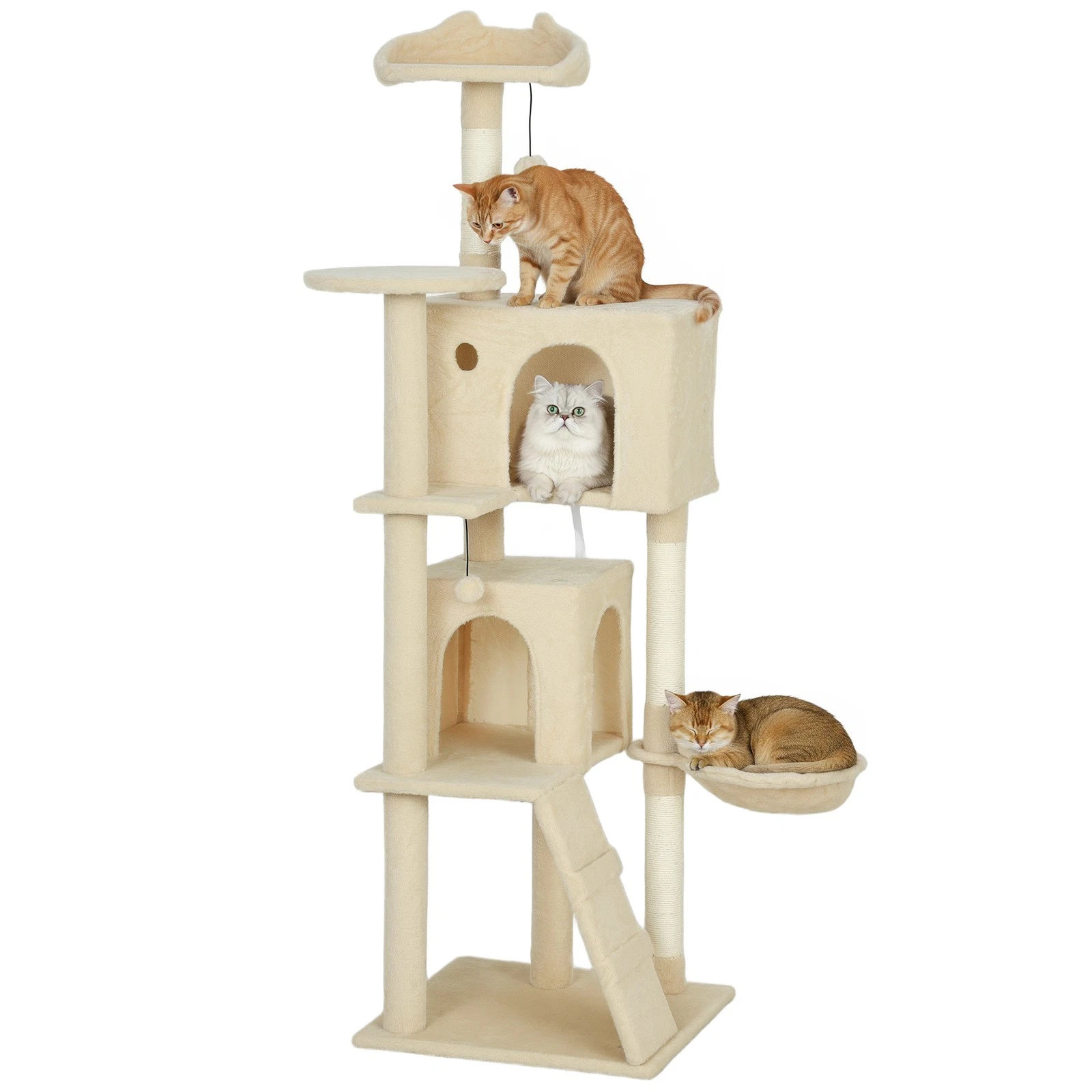 PawHut 160cm Cat Tree Tower with Sisal Scratching Posts, Condos, Beige