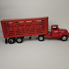 Red Vintage Tonka Livestock Hauler 1950's Truck And Trailer