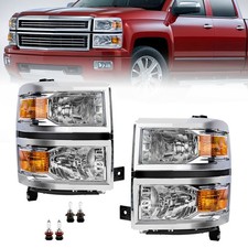 Chrome Halogen Headlights Asswmbly Lr For 2014 2015 Chevy Silverado 1500 Wbulb