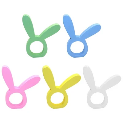 5pcs Easter Themed Napkin Rings Bunny Ear Shaped Napkin Buckles for Spring - Image 1 of 4