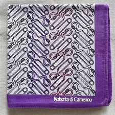 VTG Mens Handkerchief Cotton Purple R-Shaped Brooch Pattern Pocket Square 18" K1