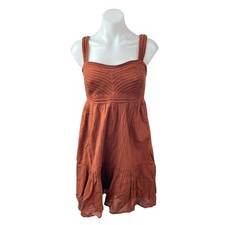 NEW Gap Brown Sleeveless Smocked Crochet Knit Cami Tiered A Line Mini Dress XS