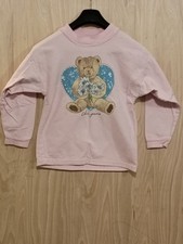 Vintage 1980s Crew Neck Teddy Bear Graphic Pink Sweatshirt For Girls Size M.