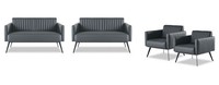 Arbeitszimmer-Set 4Tlg 2X 2-Sitzer 2X Sessel Schwarz Einfarbig Modern
