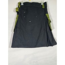 UT Kilts Pleated Cargo Kilt Utility Poly Cotton Military Style Black/Green Sz 34