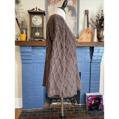 J Jill Pure Jill Sweater S Oversized Brown Cable Knit Wool Cotton Boho Cottage - Picture 4 of 13