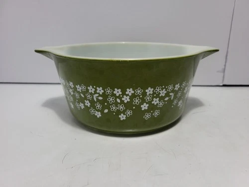 Vintage Green Pyrex # 474-B  1.5 QT Spring Blossom Crazy Daisy Casserole No LID