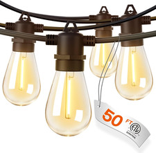 50FT LED Outdoor String Lights with Edison Shatterproof Bulbs, Weatherproof Stra