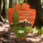 Vintage National Park Service Porcelain Sign Camping Hunting US Forestry Service