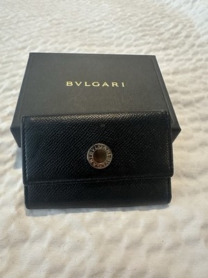 Bvlgari Black Leather Key Case Coin Logo Italy With Original Box