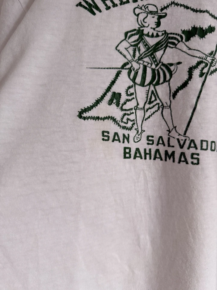 Verdadera Camiseta De Colección Años 60 Durack San Salvador Bahamas Blanca Mediana Rockabilly EE. UU. Foto 4 de 4