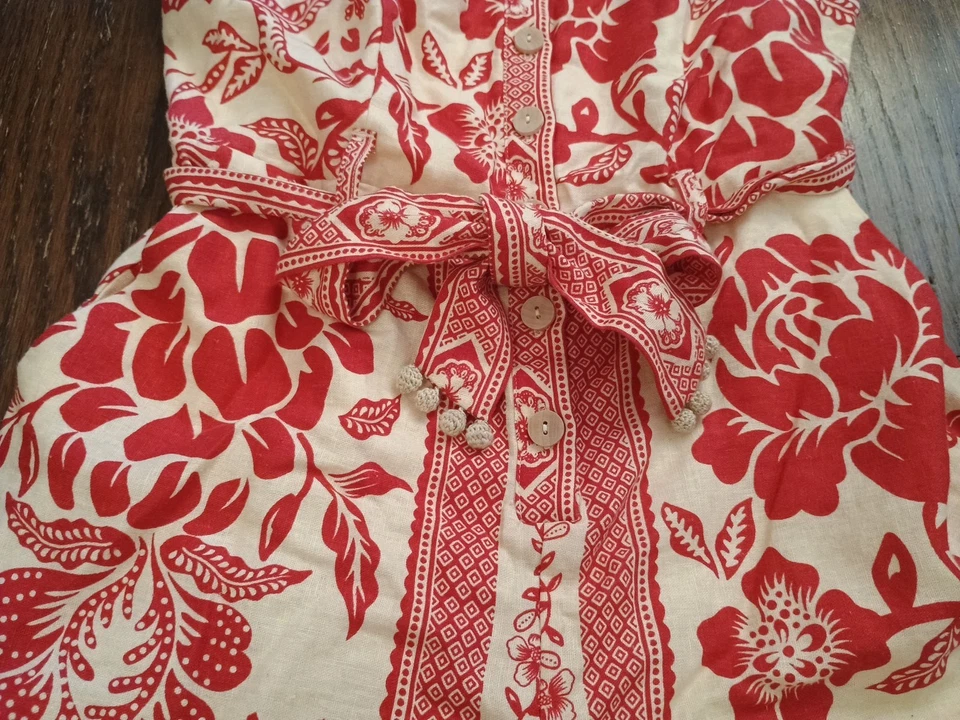 Nuevo Mono Rachel Zoe Estilo Años 60 Cinturón Botón Frontal Mameluco Rojo Floral talla 6 Foto 3 de 4