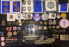 Vintage Lot Of Military Army Pins Metals Brass Belt Buckles And More 