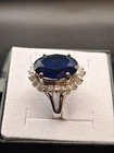 Vintage Avon Princess Diana Style Ring Size 8 Silver Tone Faux Sapphire Crystal
