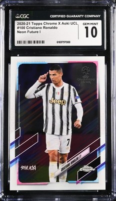 2021 Topps Chrome X Steve Aoki UCL Cristiano Ronaldo 100 Neon Future /199 CGC 10