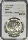 1921 Peace Dollar High Relief NGC MS63 ‼️SERIES KEY DATE ‼️