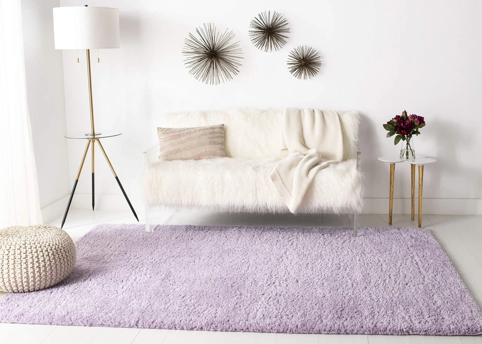 Alfombra de acento Shag Collection - 3' x 5', lila, diseño sólido, sin desprendimiento y fácil... Foto 3 de 4