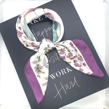 New Elegant Bandana Square Scarf Chic Floral Beige Purple Wrap Silk Apearance