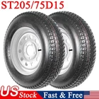 Set of 2 ST205/75D15 Trailer Tires with 15" Rims 5 Lug on 4.5" 6PR Load Range C