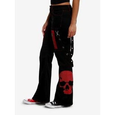 NWT Hot Topic Social Collision Black & Red Skull Suspender Flare