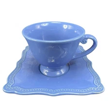 Pierre Deux Blue Teacup And Saucer Set Ceramic Made In Portugal Cup Plate READ