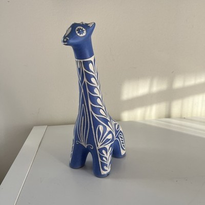 MCM Pablo Zabal Chilean Blue & White Giraffe Figurine Folk Art Pottery Etched