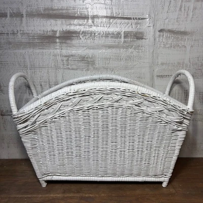 Vintage White Wicker Magazine Holder - Image 1 of 4