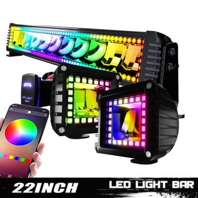 22'' LED Light Bar RGB Halo Color Changing Chasing Music Strobe Remote Control