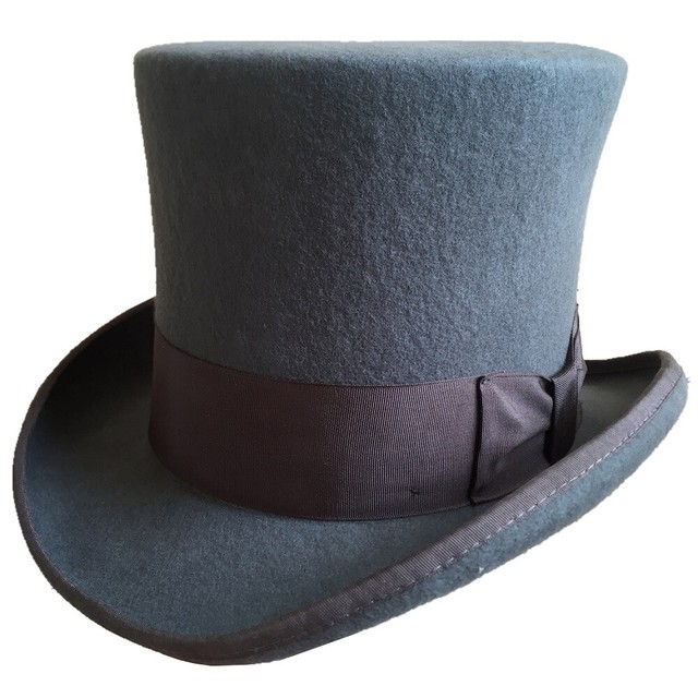 Grey Top Hat Formal Victorian Gray Mad Hatter Tall Magic Topper Hats